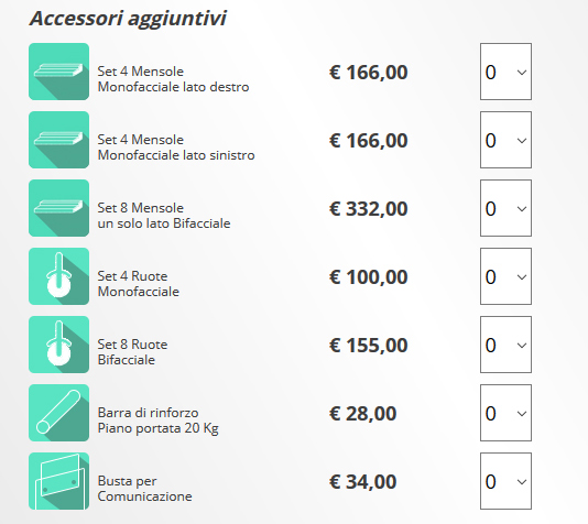 Accessori in dotazione alla gondola Eco 150